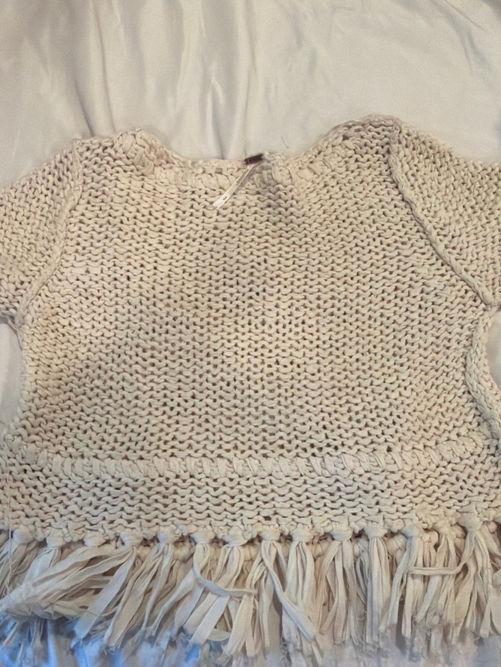 Free People Cream Crochet Fringe Crop Top